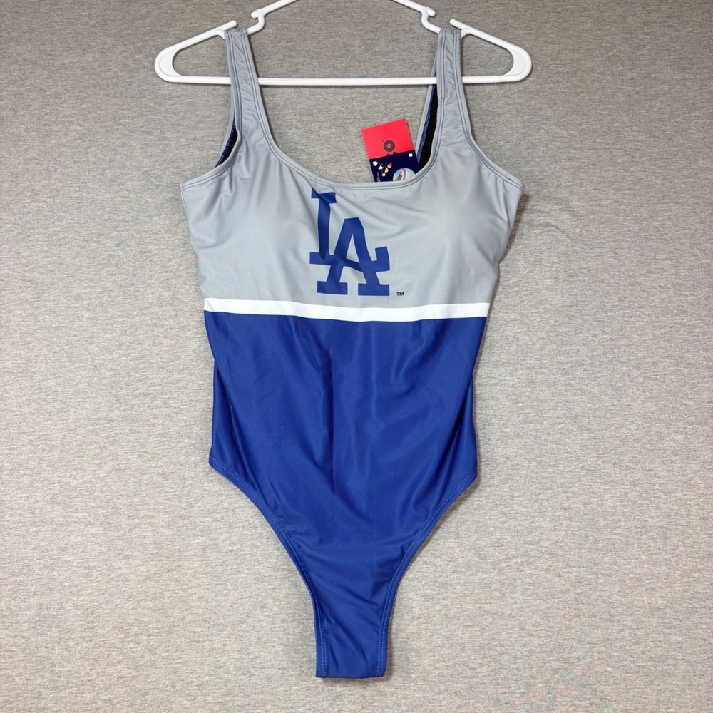 FOCO Los Angeles Dodgers Womens One Piece Swimsuit Blue Grey MLB - size Large L